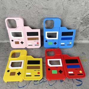 Pokem Card Trainer Phone Case for iPhone 15 & 16 3D Printed Flip Cover in Red or Yellow Retro Game Aesthetic iPhone Gift Colorful Flip Case