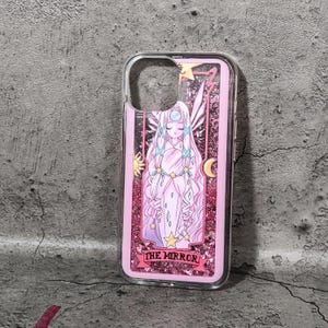 Custodia per telefono con glitter liquido Card Captor Sakura, specchio, morbida custodia protettiva in PU scintillante, regalo estetico anime per i fan di Sakura, regalo per ragazze magiche