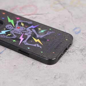 Glitter Skeleton Lightning Gothic Punk Mag Safe iPhone Case Sparkle Black Art Shockproof Apple Exclusive Christmas Gift Dual Layer iPhone image 16