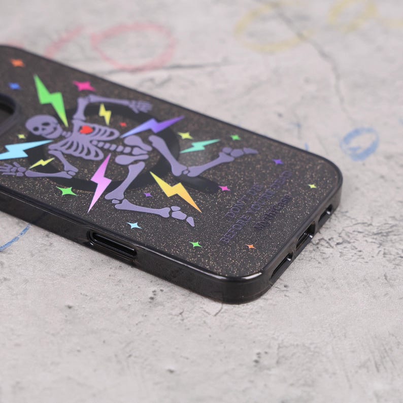 Glitter Skeleton Lightning Gothic Punk Mag Safe iPhone Case Sparkle Black Art Shockproof Apple Exclusive Christmas Gift Dual Layer iPhone image 16