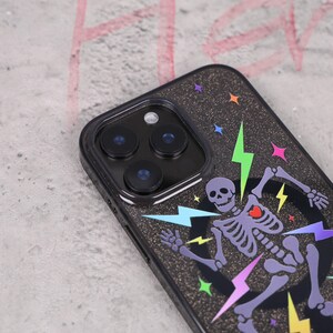 Glitter Skeleton Lightning Gothic Punk Mag Safe iPhone Case Sparkle Black Art Shockproof Apple Exclusive Christmas Gift Dual Layer iPhone image 18