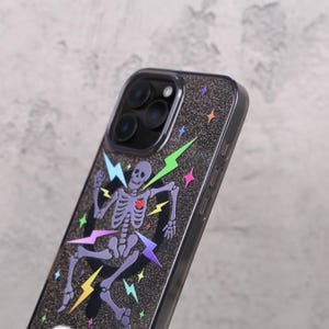 Glitter Skeleton Lightning Gothic Punk Mag Safe iPhone Case Sparkle Black Art Shockproof Apple Exclusive Christmas Gift Dual Layer iPhone image 6