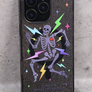 Glitter Skeleton Lightning Gothic Punk Mag Safe iPhone Case Sparkle Black Art Shockproof Apple Exclusive Christmas Gift Dual Layer iPhone image 5