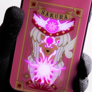 Étui pour téléphone Sakura Magic Card, étui pour iPhone illuminé à LED, style dessin animé, appels changeant de couleur, notifications de musique, cadeau phosphorescent