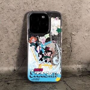 Snowflake Glitter Liquid Phone Case with Queen SugarSweet Artwork Floating Star Glitter TPU Frame Acrylic Back Kawaii Cartoon Girl Shell