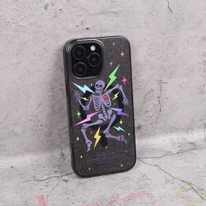 Glitter Skeleton Lightning Gothic Punk Mag Safe iPhone Case Sparkle Black Art Shockproof Apple Exclusive Christmas Gift Dual Layer iPhone image 14