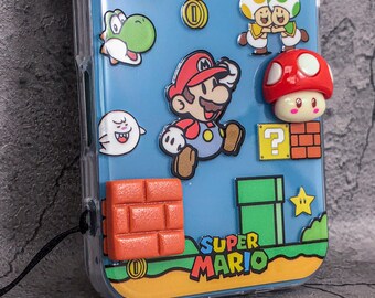 3Dスーパーマリオ携帯ケース、ビーズストラップ付き、iPhone 16 15 14