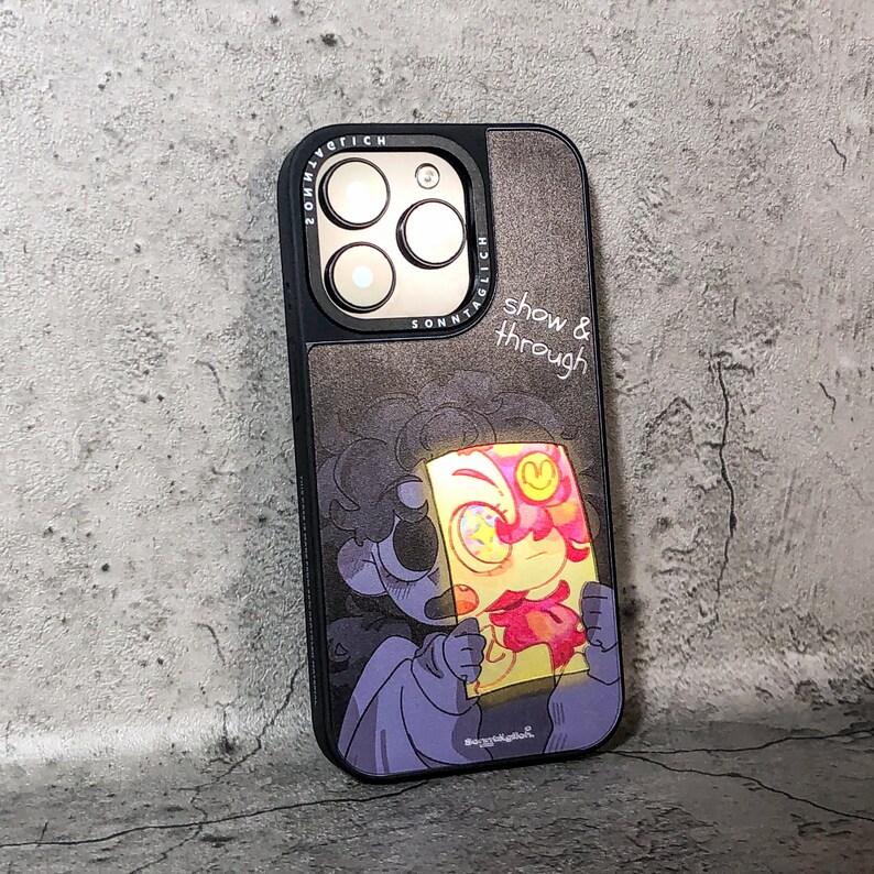 Show & Through Silk Texture Acrylic iPhone Case with semi-transparent acrylic backplate and soft silicone bumper. This phone case combines high-end art design with superior protection. The unique silk-textured backplate is mirrored using an electroplating process, adding a sleek and glossy finish to your iPhone. Ideal for those who appreciate custom artwork, it’s designed with a high-precision G6 Ricoh print to showcase an original illustration.