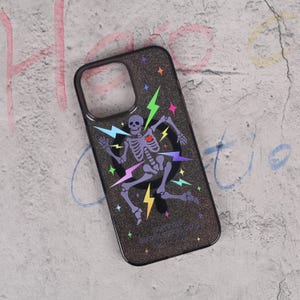 Glitter Skeleton Lightning Gothic Punk Mag Safe iPhone Case Sparkle Black Art Shockproof Apple Exclusive Christmas Gift Dual Layer iPhone image 7