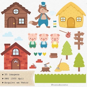 Clipart-Set „Drei kleine Schweinchen“
