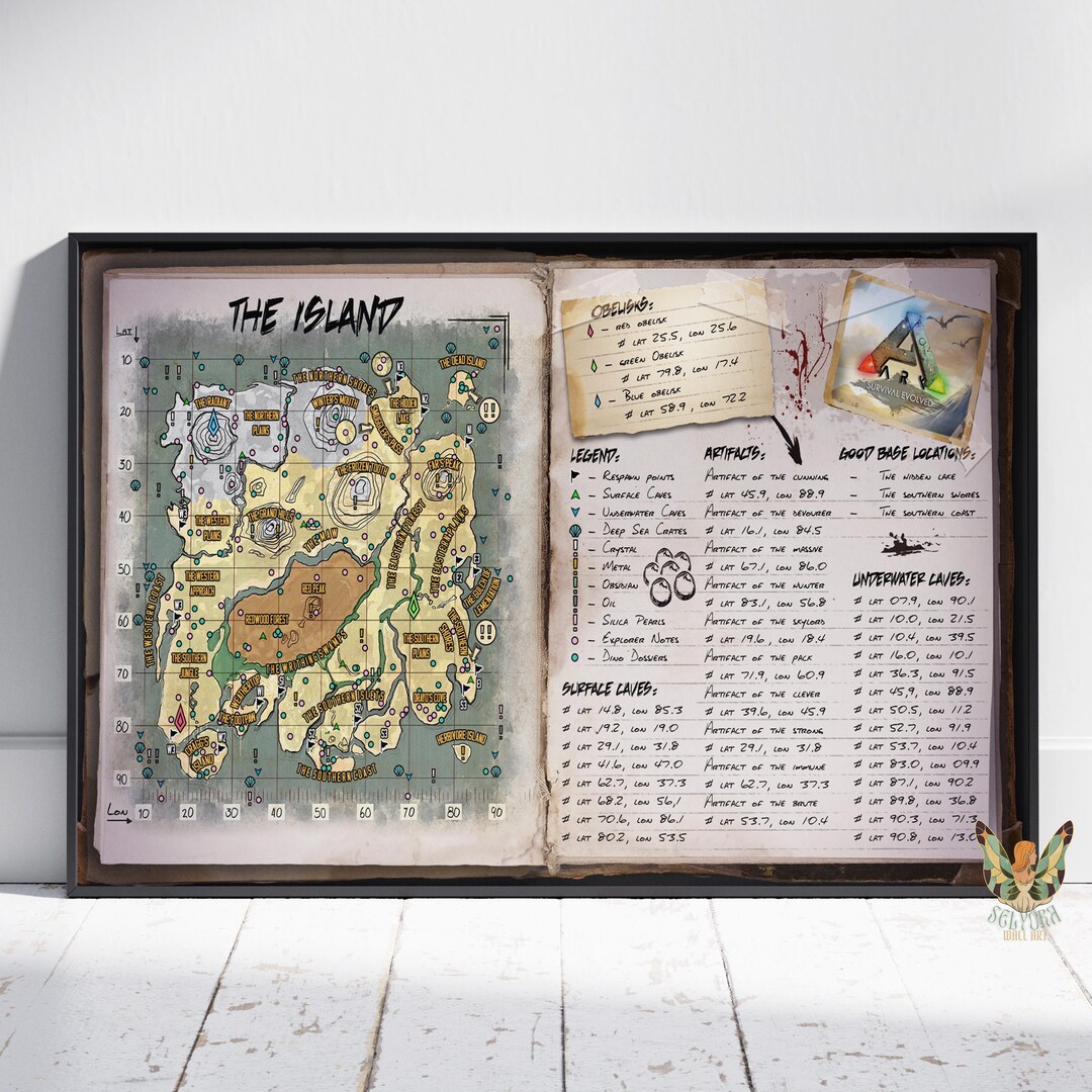 Ark Survival Evolved Map Poster | the Island Wall Art | Unframed Canvas ...