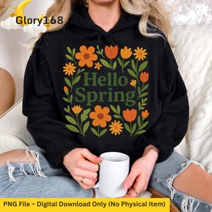 Hello Spring Floral PNG | Vintage Botanical Spring Quote | Digital Download for Sublimation & Decor