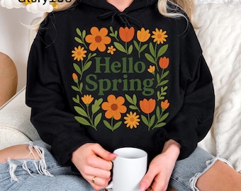 Hello Spring Floral PNG | Vintage Botanical Spring Quote | Digital Download for Sublimation & Decor