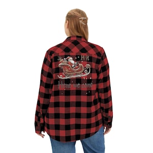 Festive Unisex Flannel Shirt:Cozy Holiday Sleigh Design