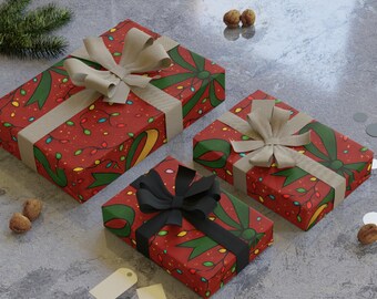 Papel de regalo navideño con lazo festivo: acabado satinado, ecológico
