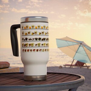 Travel Mug with Handle - Colorful Drink Design, Perfect for Coffee Lovers, Personalized Gift, Stylish On-The-Go Cup, Ideal for Commuters