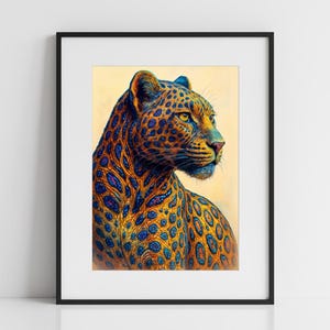 Digital Psychedelic Jaguar Art Print: Colorful Animal Wall Decor