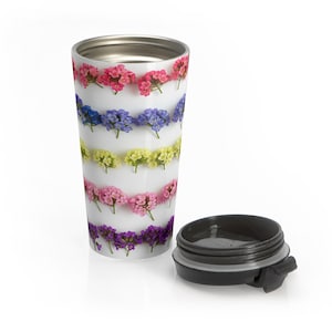 Floral Stainless Steel Travel Mug - Eco-Friendly Coffee Tumbler, Motivational Gift for Her, Personalized Mug, Floral Design, Flower Lover