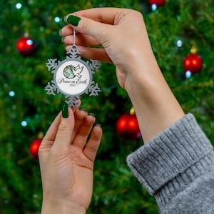 Pewter Snowflake Christmas Ornament:Peace on Earth Keepsake