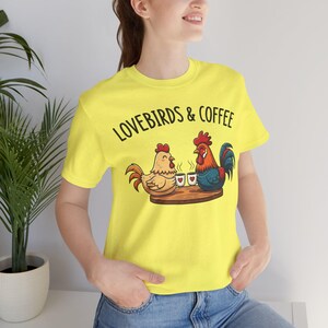 Lovebirds & Coffee Unisex Tee:Funny Chicken Shirt for Coffee Lovers