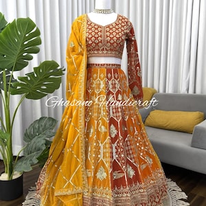 Heavy Boutique Georgette Lehenga Choli with Dupatta | 4.80 Meter Flair, Thread & Sequence Embroidery, Fully Stitched Lehenga up to Size 44