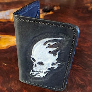 Black leather front or back pocket wallet for your favorite biker