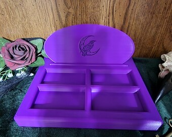 Purple 3D Printed Tarot Tray | Gothic Raven Altar Decor