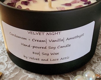 Vanilla Black Cardamom Candle | Amethyst Crystal, 8oz Soy Wax