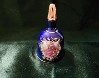 Limoges Cobalt Blue Castel France Porcelain Bell | 22k Gold Accents | Vintage French Porcelain Collectible | Elegant Home Decor Bell