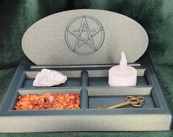 3D Printed Pentacle Altar Tray | Gothic Cards, Crystals, Candles Organizer