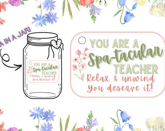 Etiqueta de regalo "Eres un profesor espectacular" / Etiqueta de agradecimiento para profesores imprimible / Descarga instantánea / Idea de regalo de spa para profesores