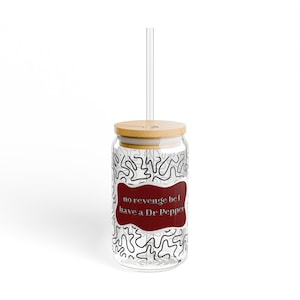 Dr Pepper Sipper Glass, 16oz - Cute and Stylish Cup for Dr Pepper Lovers, Includes Reusable Straw and Lid - Ultimate Way to Sip in Style,