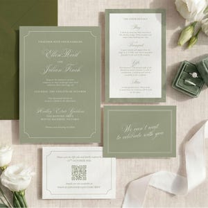 Sage Green Wedding Invitation Suite Template, DIY Garden Wedding Invite Kit with Details Card and RSVP QR Code, Digital Download, ARD26