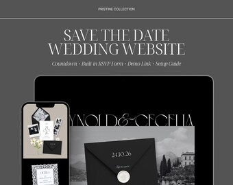 Altes Geld Save the Date Hochzeitswebsite Vorlage, Digitale Einladung mit Antwortkarte, Luxus Hochzeitsansage und Countdown, PSTN26