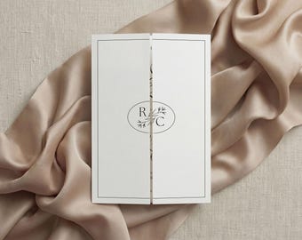 Altes Geld Hochzeit Torfalteinladung Vorlage, minimalistische dreifache Einladung mit Zeitleiste, Details und Antwort-QR-Code, digitaler Download, PSTN26