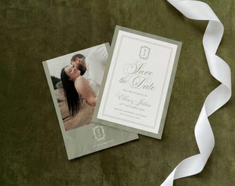 Sage Grün Foto Save the Date Vorlage, Olivgrün Hochzeitsankündigungs-Postkarte, Einladung Printable Download, ARD26