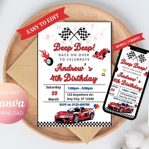 Editable Race Car Birthday Invitation, Sports Car Birthday Invite, Boys Invitation Race Car Party Invite, Printable Race Car Invite, Canva