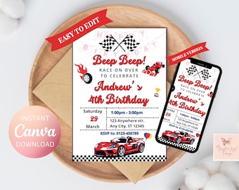Editable Race Car Birthday Invitation, Sports Car Birthday Invite, Boys Invitation Race Car Party Invite, Printable Race Car Invite, Canva