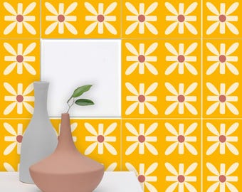 Moderne Fliesenaufkleber mit Gänseblümchen-Motiv, florale Vinyl-Fliesenaufkleber, Vintage-Blumenfliesen, 10er-Pack
