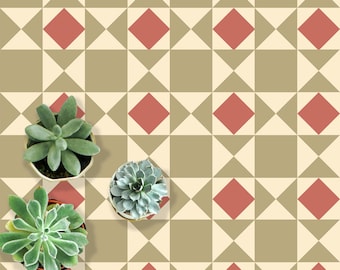 Adhesive Hydraulic Floor Tile Rhombus, Peel & Stick Flooring Tile Sticker, Modernist Vinyl Floor Tile Decal, Hydraulic Pattern Tile Sticker