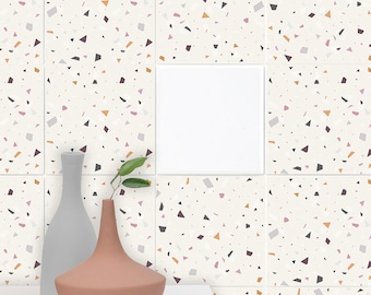 Terrazzo Pop Tegelstickers, Vinyl Tegelstickers, Zelfklevend Retro Vinyl, Pak van 10