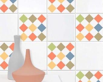 Modernist Rhombus Klebefliesen, Retro Vinyl Aufkleber, Vintage Selbstklebende Fliesen, 10er Pack