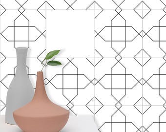 Modernist Line Tile Stickers, Adhesive Vinyl Tile Decal, Vintage Self-Adhesive Tile, Pack of 10 pcs.