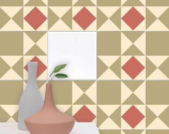 Modernist Rhombus Klebefliesen, Retro Vinyl Aufkleber, Vintage Selbstklebende Fliesen, 10er Pack