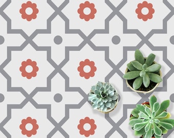 Peel & Stick Vinyl Floor Tile Modernist, Self Adhesive Floor, Vinyl Tile Sticker Flooring, Floral Vinyl Floor Tile Decal
