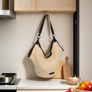 Borsa tote in paglia, borsa tote da spiaggia in paglia, borsa tote in paglia intrecciata fatta a mano, borsa tote in rafia intrecciata, borsa in rafia intrecciata all'uncinetto, regalo per lei