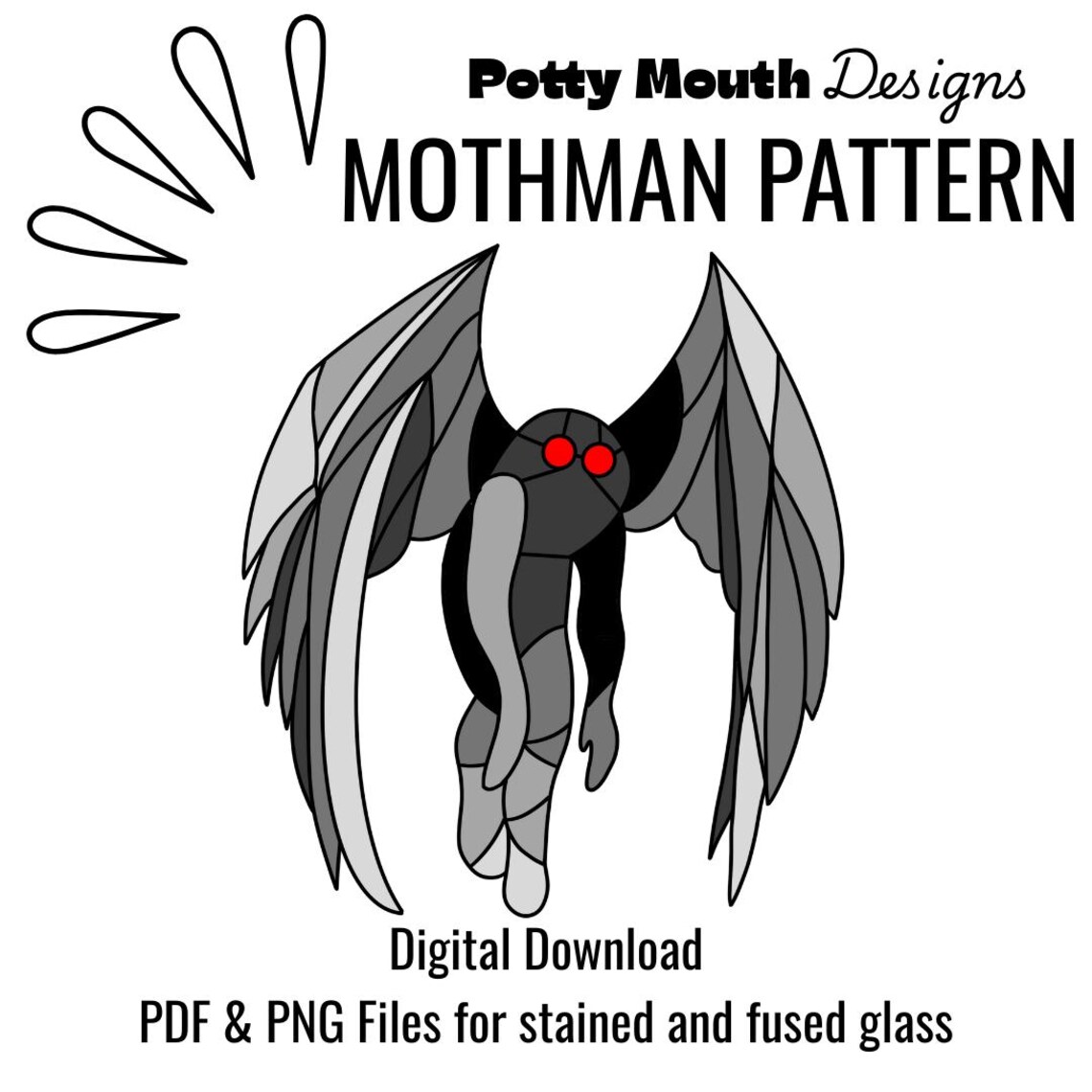 Stained Glass Mothman, Stained Glass Cryptid Pattern, Digital Download ...