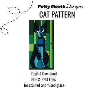 Stained Glass Cat, Stained Glass Cat Pattern, Digital Download, PDF, Digital Stained Glass Pattern Kitty Black Cat Kitten Pattern