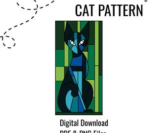Gato de vitral, patrón de gato de vitral, descarga digital, PDF, patrón de vitral digital, patrón de gatito negro