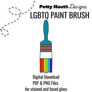 Gebrandschilderd glas LGBTQ-penseel Gebrandschilderd glaspatroon, digitale download, pdf, digitaal glas-in-loodpatroon LGBT-regenboogpenseel